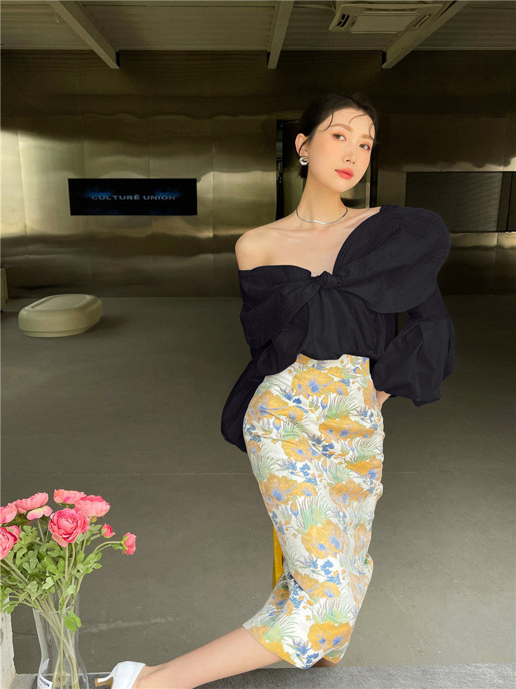 PRE ORDER]off shoulder front design tops AL#1051 – AMOROUS LILY