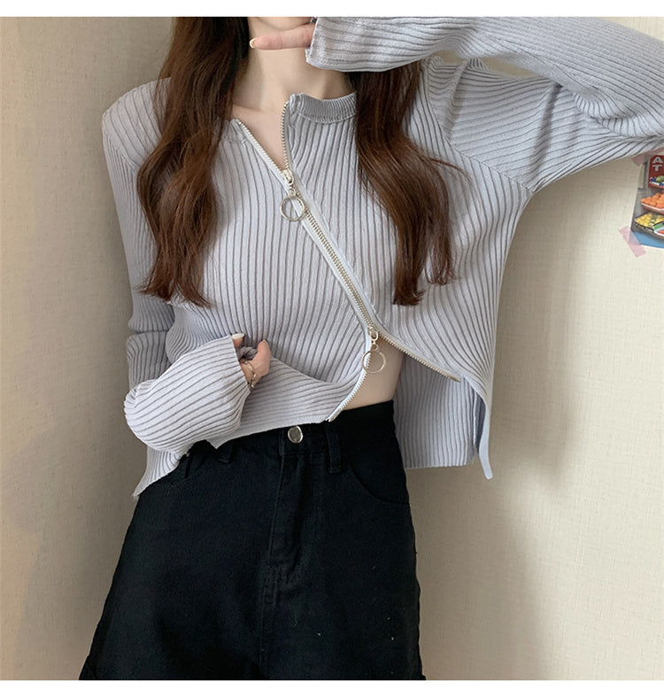 double zip knit cardigan AL#1015