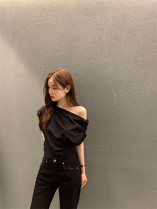 [PRE ORDER]one off shoulder slim tops AL#1072