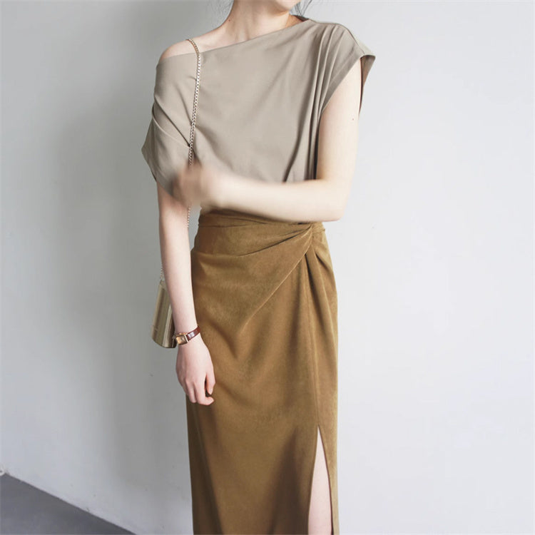 [PRE ORDER]slit design ⅼong skirt&off shoulder tops AL#1077